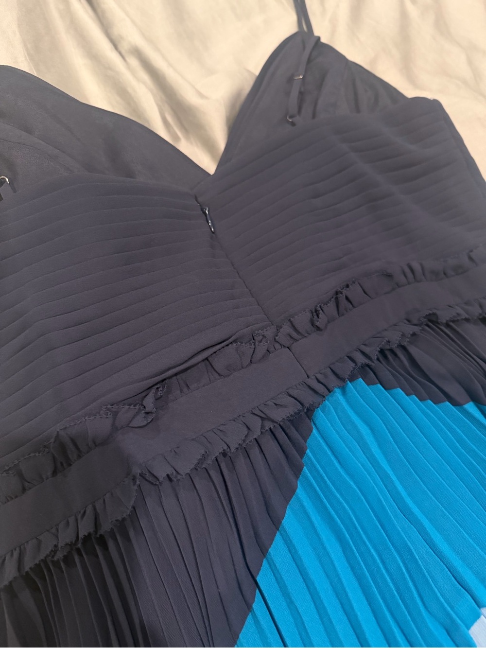 J. Crew Navy, Teal & Light Blue Pleated Maxi Dress - Picture 3 of 5